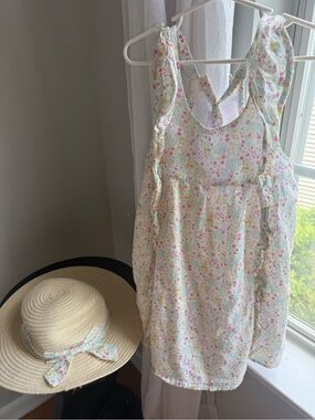 Shabby Chic White Dress with Pink, Yellow and Green Floral Print (Easter)